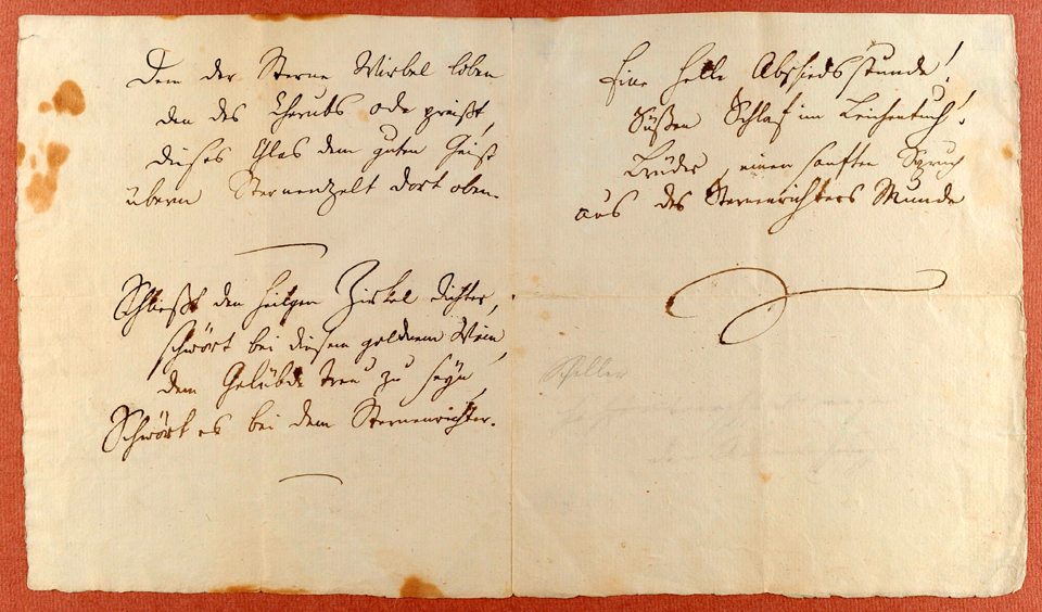 Autograph von Schillers "Ode an die Freude" aus dem Jahr 1785. Im Jahr 1955 wurde Ludwig van Beethovens Vertonung als neue europäische Hymne vorgeschlagen.